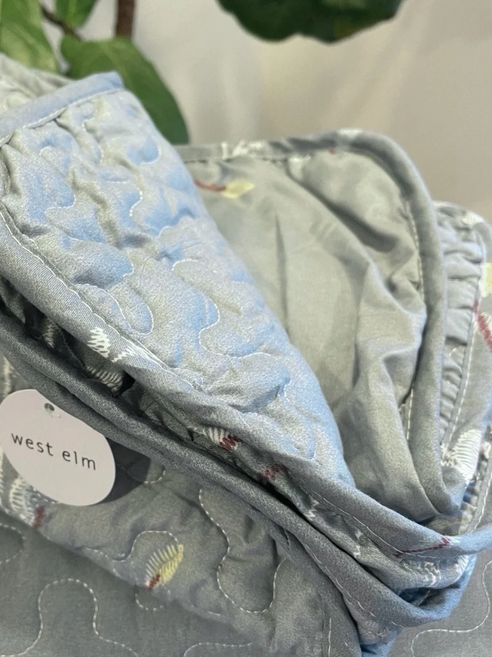NEW West Elm Blue Queen King Floral Embroidered Bedspread Quilt Pillow Case Set